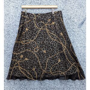 Silkland 100% Silk Midi Skirt Sz 10 Chiffon Fairy Grunge Cheetah 90s Mob Brown